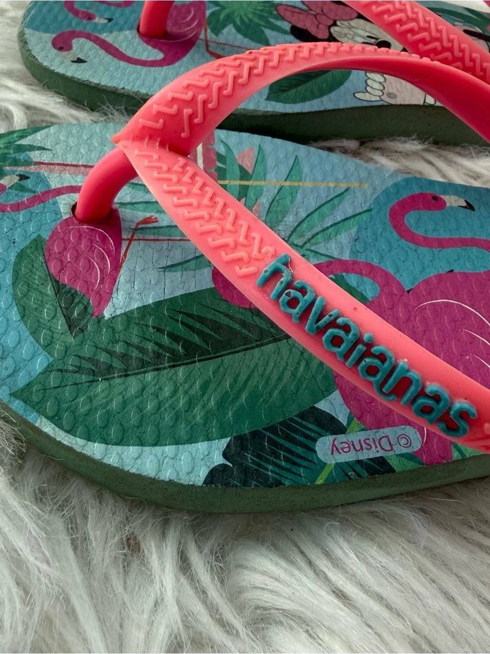 Havaianas Kids Minnie Mouse Flamingo Flip Flops - Coral Pink & Teal